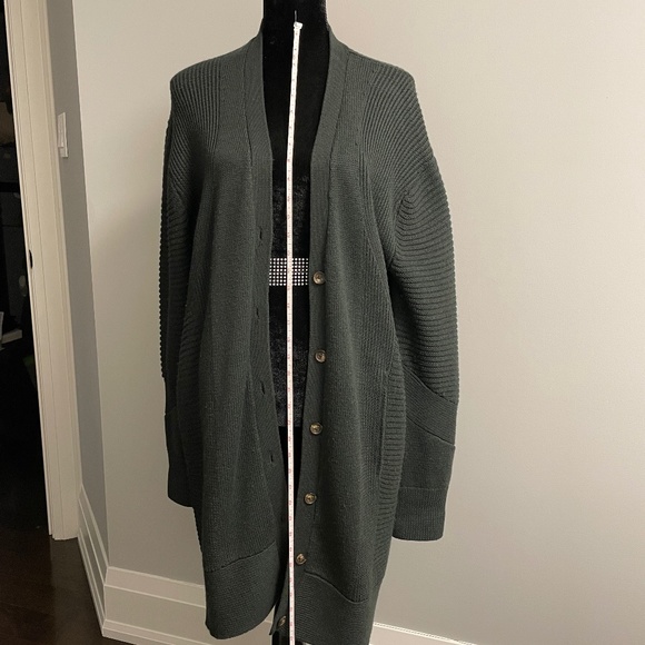 Green Merino Wool Long Cardigan - Picture 1 of 6